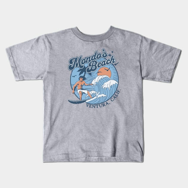 1970s Vintage Surfing Mondo's Beach, California Retro Sunset // Old School Surfer // Surf California Kids T-Shirt by Now Boarding